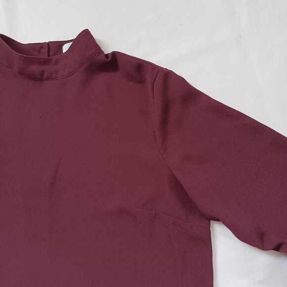 14th & Union Dressy Top Blouse Shirt Dark Red Bell Sleeve Mock Neck Boxy Size S - Picture 3 of 12
